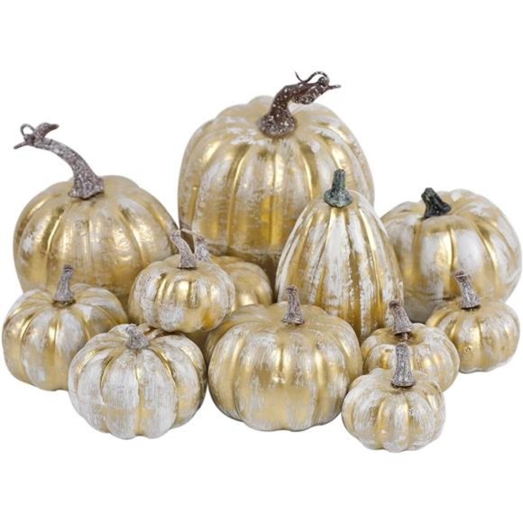 12 Pcs | Thanksgiving Pumpkin Decorations | Artificial Foam Golden Pumpkins - Picture 5 of 8